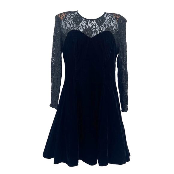 Vintage 80s Zum Zum Velvet Lace Dress Sz M Goth Witchy 90s USA Vampy Whimsigoth - Picture 1 of 14